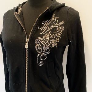 vintage harley davidson velour zip up sweater hoodie with rhinestones and corset